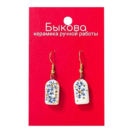 Серьги ручной работы «Синие снежинки», малые‎, фарфор, фото 1.