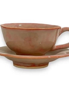 Чайная пара ручной работы, розовая, керамика, 200 мл