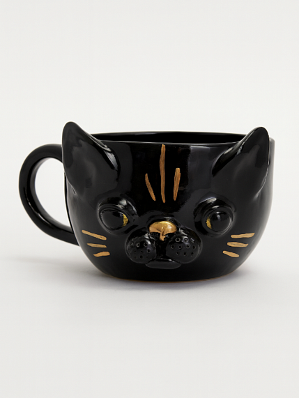 Кружка ручной работы «Кот», чёрная, керамика, 300 мл, фото 1.