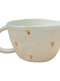 Чашка для чая ручной работы Оранжевые цветочки, керамика, 250 мл
