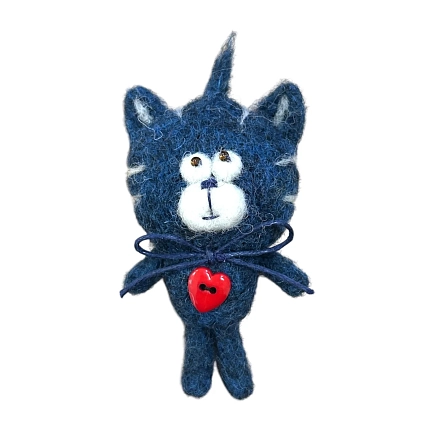 Брошь ручной работы Синий кот, шерсть, фото 1.