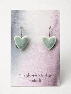 Серьги Elizabeth Madar Сердечки, керамика, бледно-зелёные