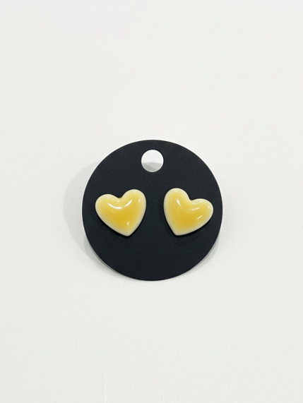 Серёжки-гвоздики КерамЕлКа «Сердечки», жёлтые, фарфор, фото 1.