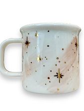 Кружка ручной работы Анна Герман с разводами и звёздами, бело-розовая, фарфор, 300 мл