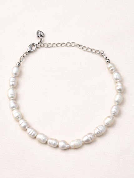 Браслет ручной работы «Rose», речной жемчуг, родированная латунь, фото 1.