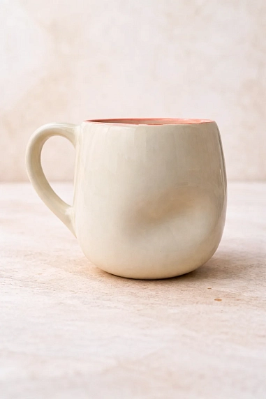 Кружка ручной работы РУКИ В ГЛИНЕ «Сегодня только по любви», розовая, керамика, 400 мл, мятая, фото 3.