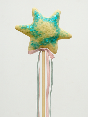 Волшебная палочка, жёлтая с голубыми пайетками, фото 2.