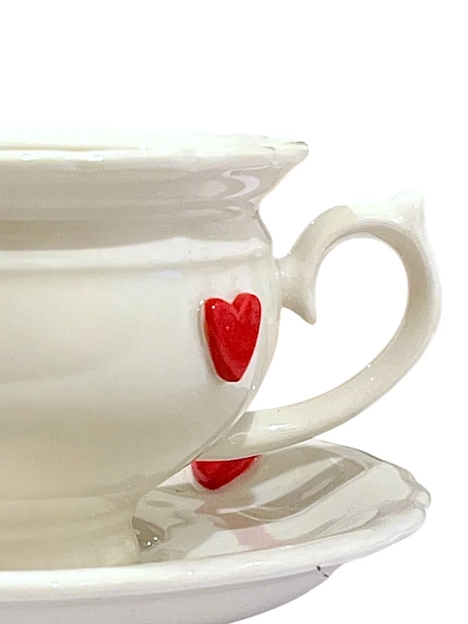 Чайная пара ручной работы Slowday Ceramics в красные сердечки «Винтаж», полуфарфор, 250 мл, фото 2.