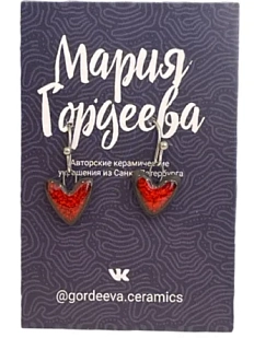 Серьги Мария Гордеева Сердечки, на петле, керамика, красные