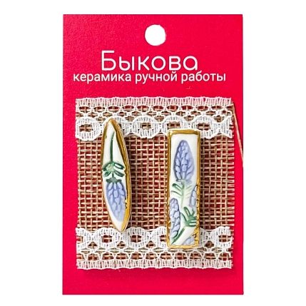 Серьги ручной работы Быкова керамика «Фиолетовые цветы»‎, фарфор, фото 1.