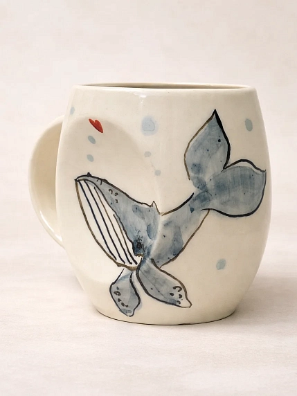 Кружка ручной работы НАДО ЖЕ с росписью «Кит», белая, керамика, 300 мл, фото 2.