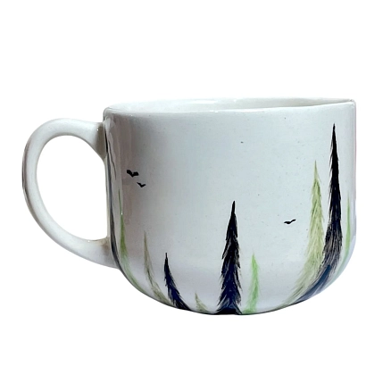 Кружка ручной работы Катя Вебер «Лес», белая, полуфарфор, 350 мл, фото 3.
