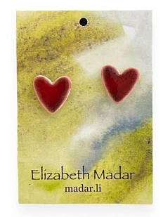 Серёжки-гвоздики Elizabeth Madar Сердечки, керамика, бордовые