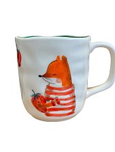 Кружка ручной работы Ким керамика с росписью Лис в красной тельняшке с клубникой, фарфор, 350 мл