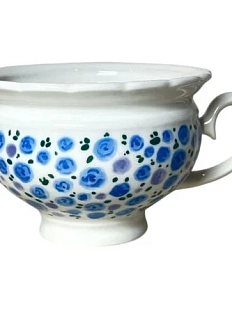 Чашка для чая ручной работы Slowday Ceramics в голубой цветочек «Винтаж», полуфарфор, 250 мл