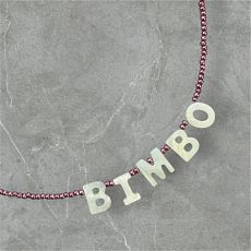 Чокер ручной работы с надписью перламутровыми бусинами «Bimbo», бисер, розовый