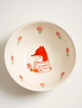 Пиала ручной работы с росписью внутри Лисёнок с розовыми цветами, белая, фарфор, 10 см