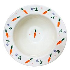 Тарелка глубокая ручной работы с морковками и сиреневыми цветами «Винтаж», керамика, 19 см
