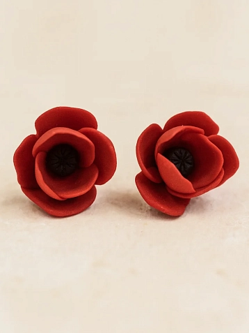 Серьги-гвоздики Подарки руками «Маки», полимерная глина, фото 2.