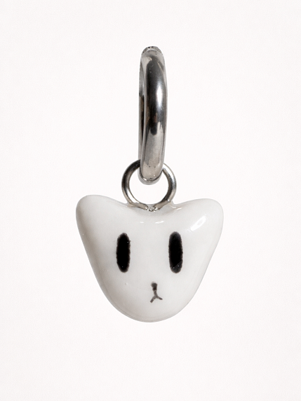 Моносерьга Котик, полимерная глина, белая, фото 1.