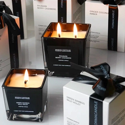 Свеча куб в черном стекле «Зеленый лист инжира и гальбанум», фото 7.