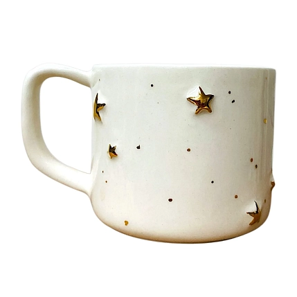 Кружка ручной работы Анна Герман с объёмными золотыми звёздочками, белая, фарфор, 300 мл, фото 2.
