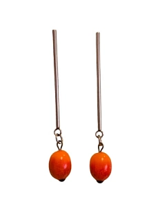 Серьги-гвоздики Керко на планке ягодки облепихи, стекло