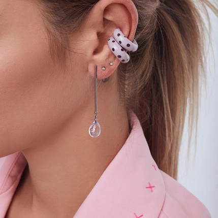 Серьги на планке Лампджой «Капли», стекло, бледно-розовый, фото 3.