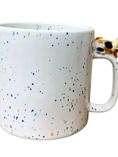 Кружка ручной работы Маковка с фигуркой на ручке «Котик», белая, 380 мл, цилиндр