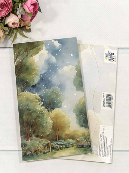 Конверт подарочный «Пейзаж №3», зеленый, фото 1.