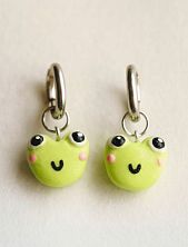 Серьги-конго Радость Рядом «Лягушки», полимерная глина, зеленые