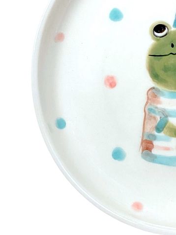 Тарелка ручной работы Ким керамика с бортиком Лягушка в колпаке, белая, фарфор, 13 см, фото 3.