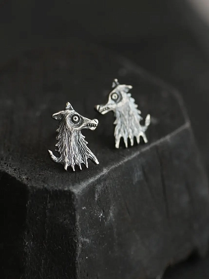 Серьги-пусеты Руина «Собака Чубака», нейзильбер, фото 1.