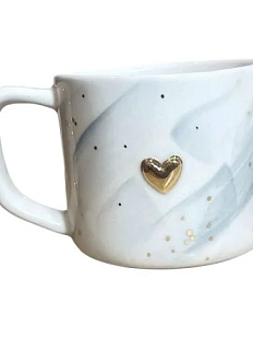 Кружка ручной работы Анна Герман с золотым сердечком, бело-голубая, фарфор, 300 мл