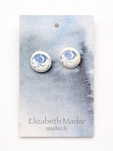 Серёжки-гвоздики Elizabeth Madar Луна, керамика, голубые