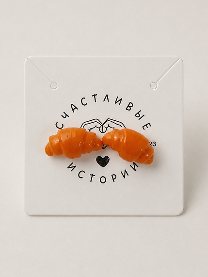 Серьги-гвоздики Счастливые истории «Круассанчики», полимерная глина, коричневые, фото 3.
