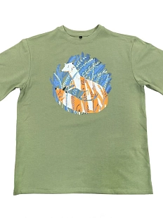 Оверсайз футболка Barking Store «Песец», L жен., хаки