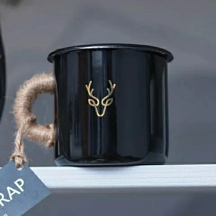 Эмалированная кружка Магтрэп «‎Golden Deer», чёрная, 400 мл, фото 3.