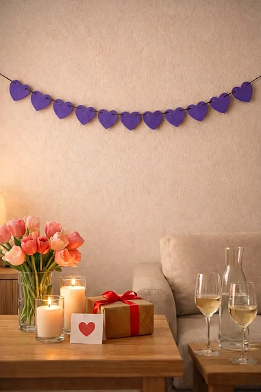 Бумажная гирлянда Магия букв «Сердечки», фиолетовая, картон, 240 г/м², фото 4.