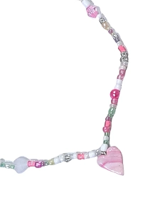 Чокер ручной работы Радость Рядом с сердечком с разводами, розовый, полимерная глина, бисер