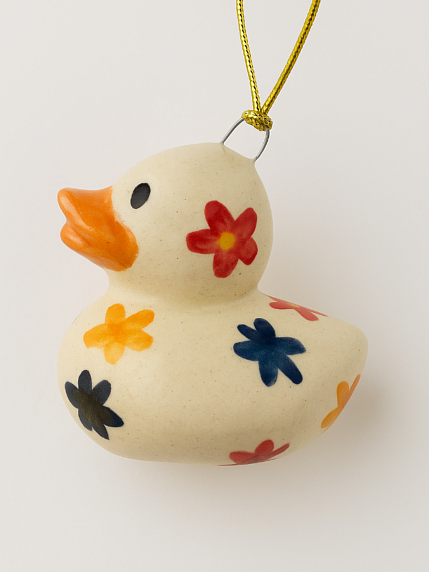 Ёлочная игрушка Утёнок с разноцветными цветочками, 4 см, фото 2.