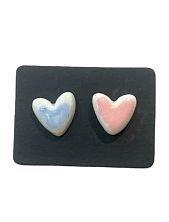 Серёжки-гвоздики ручной работы Мария Гордеева Сердечки, керамика, розово-голубые