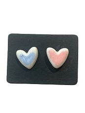 Серёжки-гвоздики ручной работы Сердечки, керамика, розово-голубые