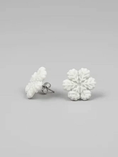 Серёжки-гвоздики КерамЕлКа «Круглые снежинки», белые, фарфор