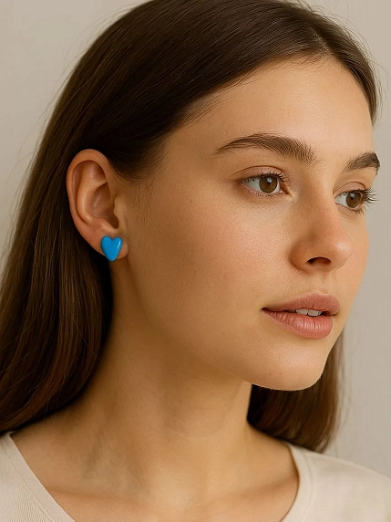 Серёжки-гвоздики Радость Рядом Сердечки, полимерная глина, голубые, фото 3.