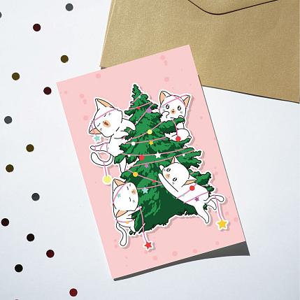 Открытка DARI DARI на Новый год «Котики на ёлке», А6, фото 2.
