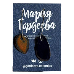 Серьги на петле, керамика, сине-оранжевые
