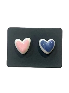 Серёжки-гвоздики ручной работы Мария Гордеева Сердечки, керамика, розово-синие