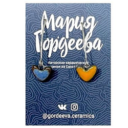 Серьги на петле Сердечки, керамика, сине-оранжевые