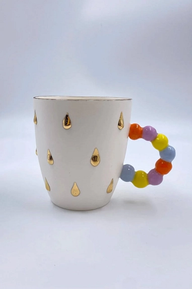 Кружка ручной работы с золотыми каплями, белая, фарфор, 300 мл, в ассортименте, фото 1.